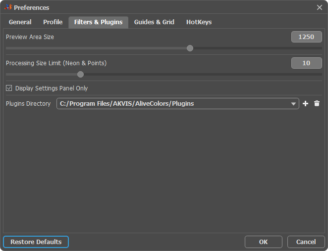 Preferences: Filters & Plugins