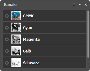 Kanäle-Bedienfeld für CMYK