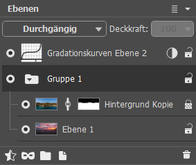 Aufgeklappte Gruppe